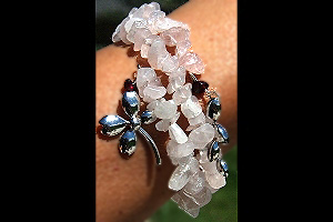 KapKa Design Rose Quartz Bracelet with Red Garnet and Sterling Silver Floral Ornaments