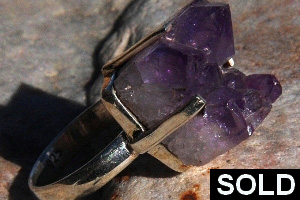 KapKa Design Huge Rough Amethyst Crystal Cluster Sterling Silver Ring