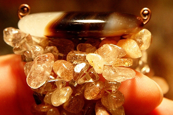 Genuine Rutilated Quartz Bracelet with Agate Drusy Stone