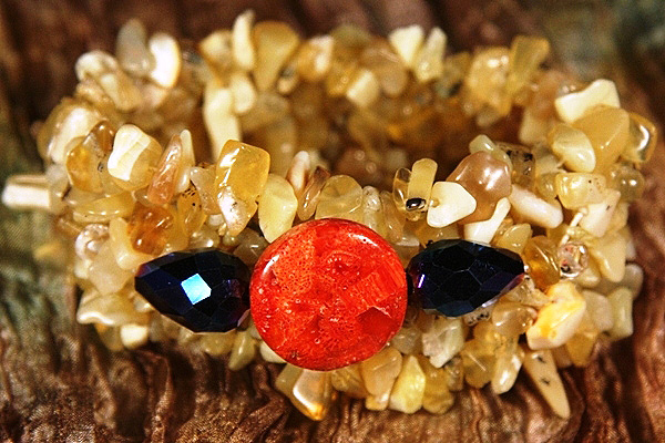 Natural Yellow Jade Bracelet with Red Sponge Coral Disc