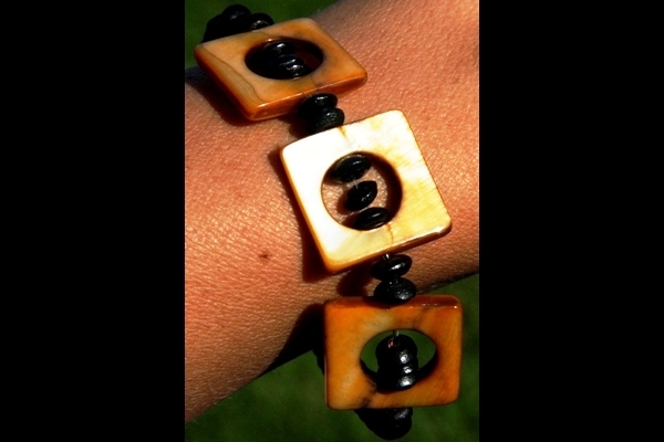 Golden Mother of Pearl and Black Ebony Wood Bracelet