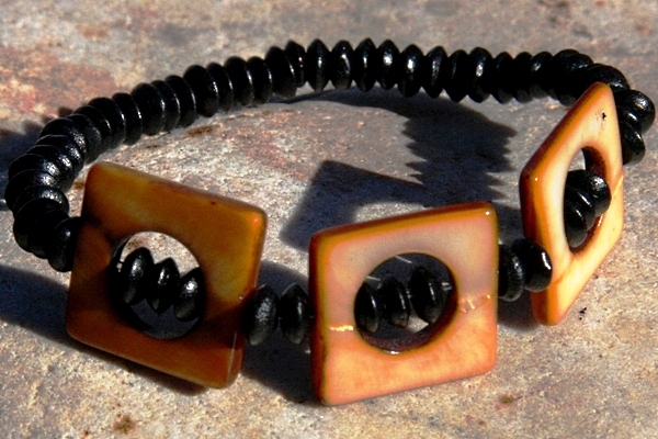 Golden Mother of Pearl and Black Ebony Wood Bracelet