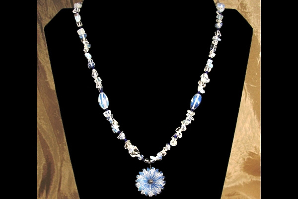 Delicate Opalite Flower with Cobalt Blue Crystals