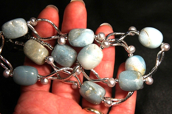 Amazonite Stones with Silver Pearls