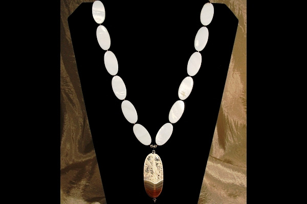 Agate Crystal Landscape and Natural Mother of Pearl Necklace