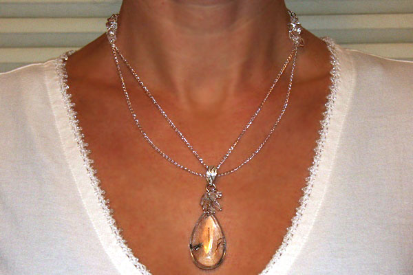 Hanging Chain and Rutilated Quartz Necklace