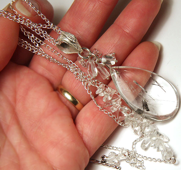 Hanging Chain and Rutilated Quartz Necklace