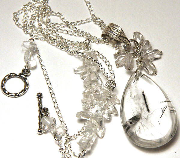 Hanging Chain and Rutilated Quartz Necklace