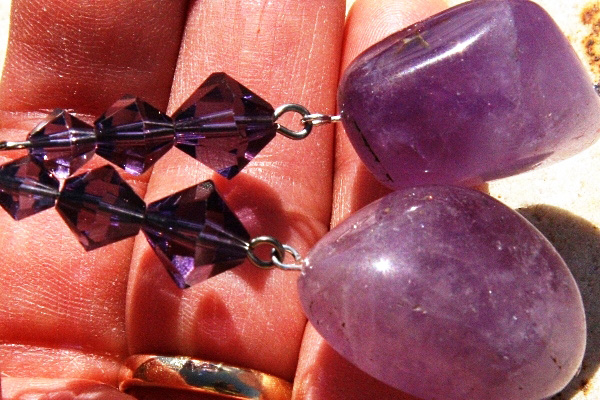 Big Amethyst Stone and Swarovski Crystal Sterling Silver Earrings