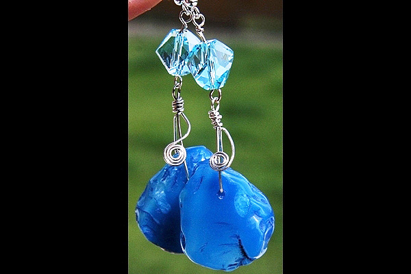 Chunky Rough Aqua Blue Agate Stone Sterling Silver Wrapped Earrings