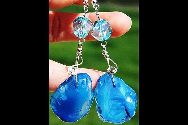 Chunky Rough Aqua Blue Agate Stone Sterling Silver Wrapped Earrings