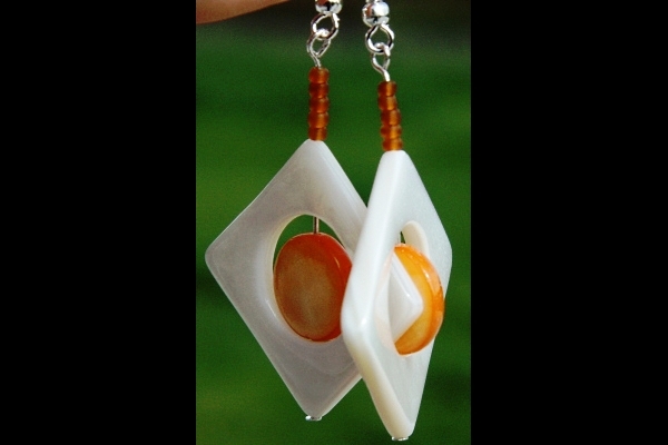 Zen White and Orange Mother of Pearl Sterling Silver Earrings