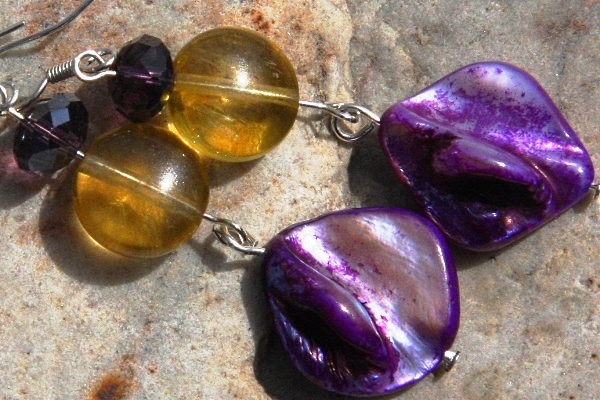 Citrine with Purple Mother of Pearl Sterling Silver Earrings