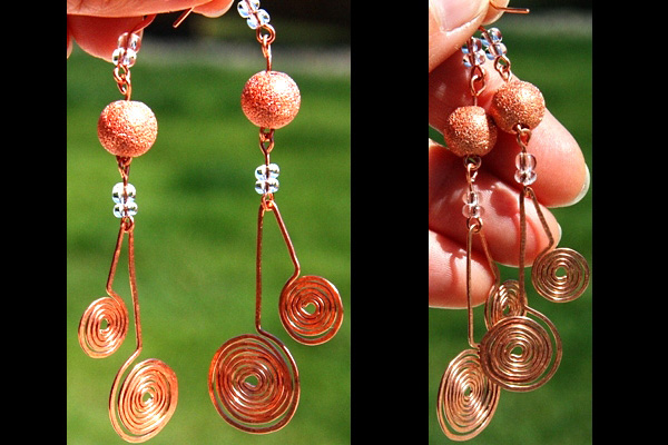 Goddess Handcrafted Copper Spiral Stardust Earrings