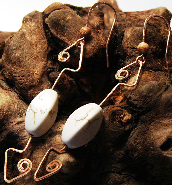 Leondra Earrings - Raw White Howlite Turquoise Forged Copper