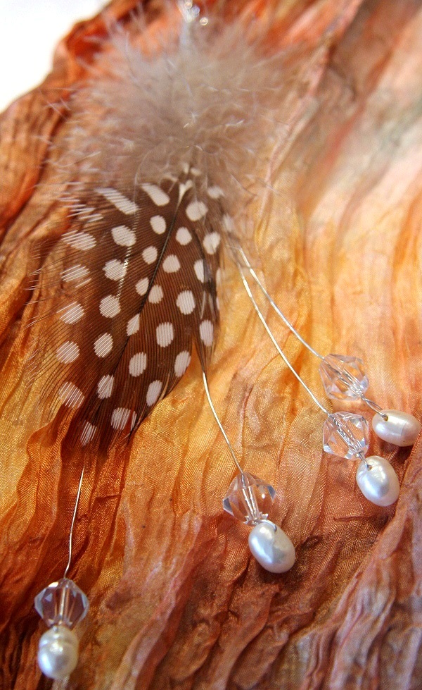 Long Feather Polka Dot Earring with Pearls and Crystals