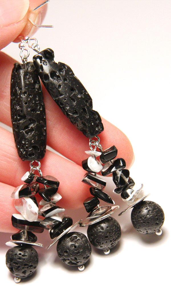 Raw Black Lava Stone Earrings