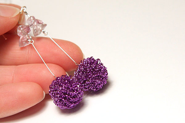 Shiny Purple Wire Ball Earrings 
