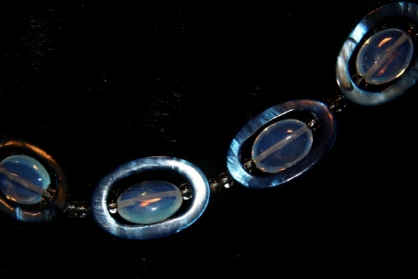 Opalite and Royal Blue Mother of Pearl Gemstone Necklace