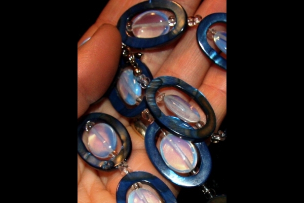 Opalite and Royal Blue Mother of Pearl Gemstone Necklace