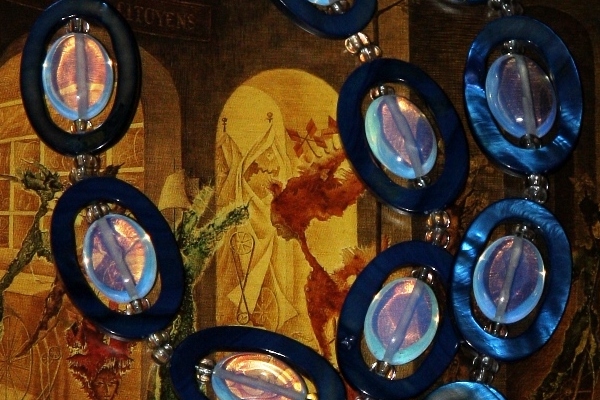 Opalite and Royal Blue Mother of Pearl Gemstone Necklace