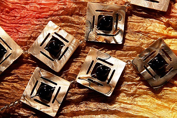 Sophisticated Black Onyx and Mother of Pearl Geometry