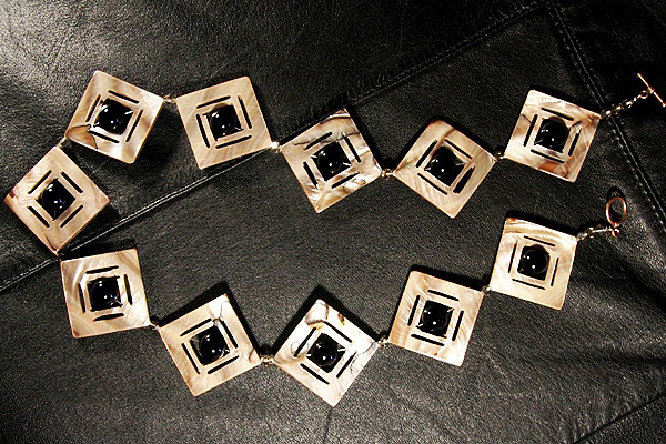 Sophisticated Black Onyx and Mother of Pearl Geometry