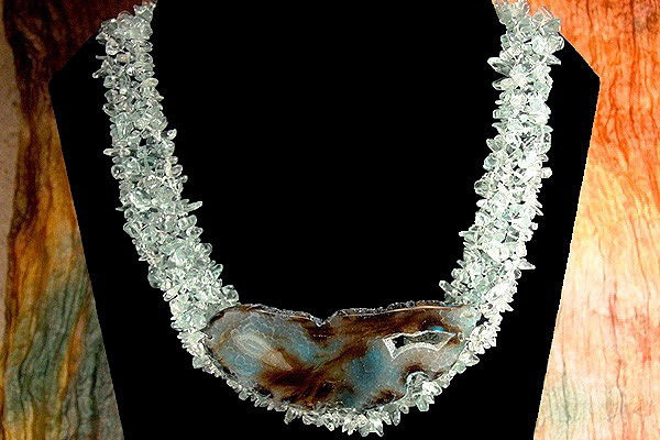 Intense Dragon Vein Agate Nested in Brazilian Aquamarine Crystals