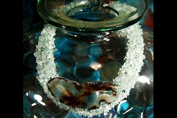 Intense Dragon Vein Agate Nested in Brazilian Aquamarine Crystals