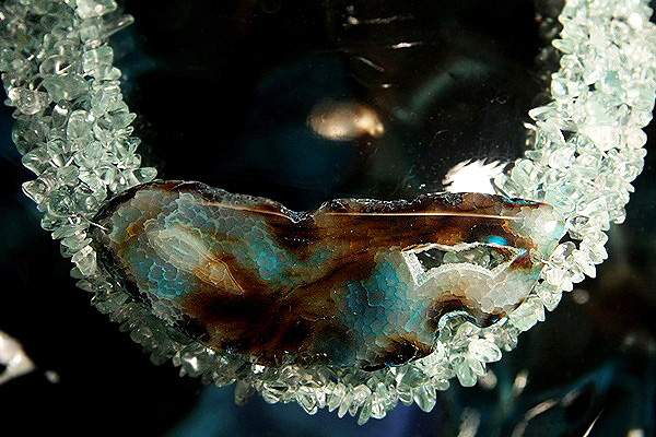 Intense Dragon Vein Agate Nested in Brazilian Aquamarine Crystals
