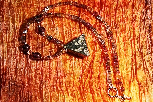 Rough Amethyst Crystal on Faceted Bohemian Art Glass Necklace