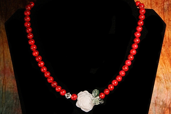Deep Red Turquoise with White Rose