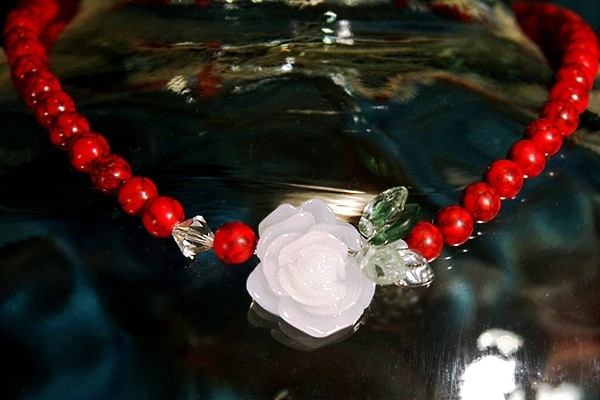 Deep Red Turquoise with White Rose