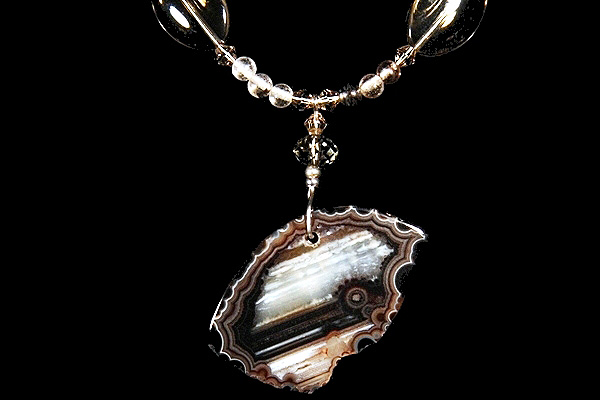 Agate with Black Lolite Quartz Gem Necklace