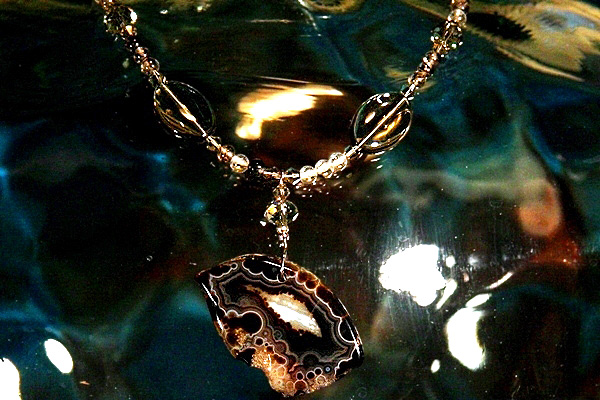 Agate with Black Lolite Quartz Gem Necklace