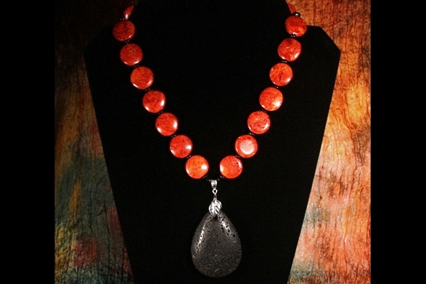 Grandiose Lava Stone with Genuine Red Sponge Coral Discs XL