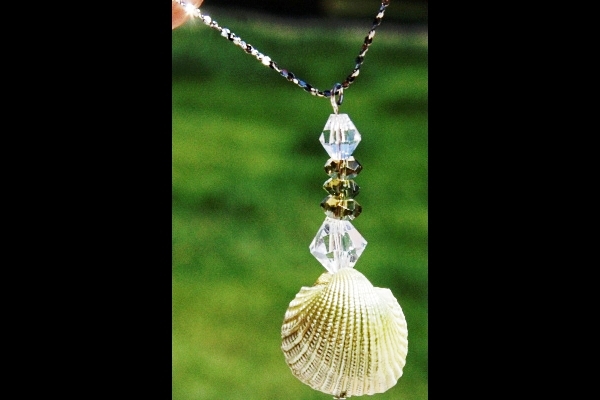 Petite Natural Pearlescent Shell and Olive Green Peridot Sterling Necklace