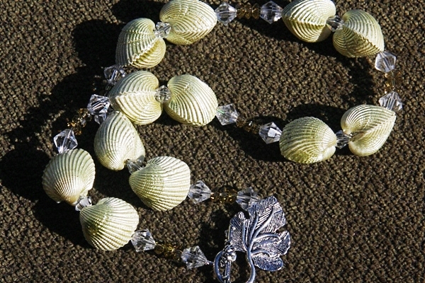 Natural Pearlescent Shell and Olive Green Peridot Swarovski Crystal Necklace XL