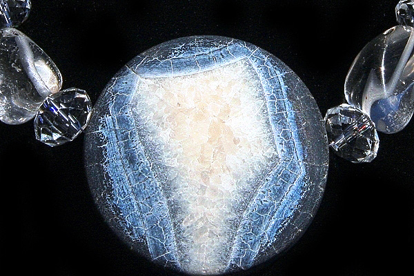 Genuine Blue Coral Necklace with Huge Frosted Blue Agate and Clear Rock Quartz