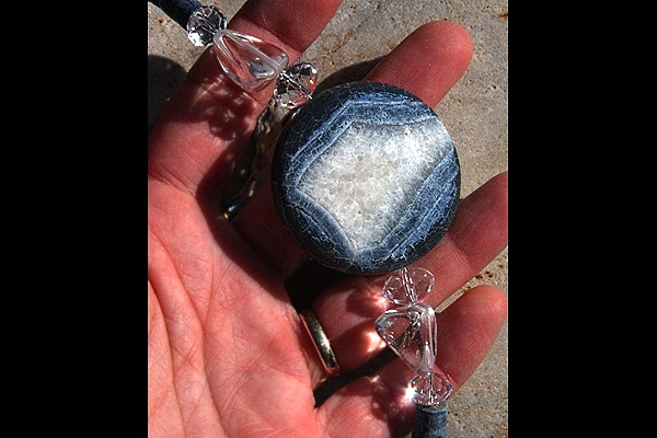 Genuine Blue Coral Necklace with Huge Frosted Blue Agate and Clear Rock Quartz