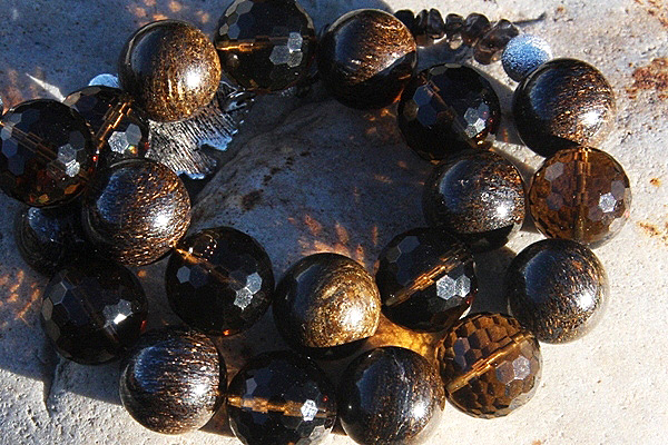 Big Rare Bronzite Crystal and Smoky Quartz Sphere XL Necklace