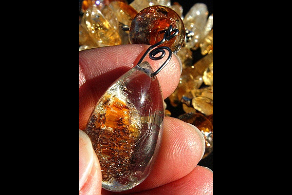 Chunky Citrine Necklace with Golden Phantom Quartz Pendant