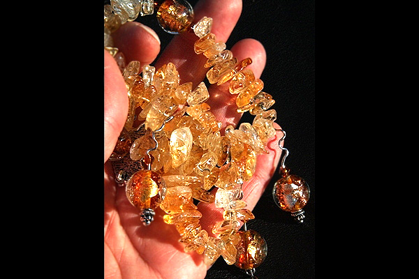 Chunky Citrine Necklace with Golden Phantom Quartz Pendant