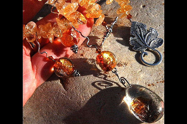 Chunky Citrine Necklace with Golden Phantom Quartz Pendant