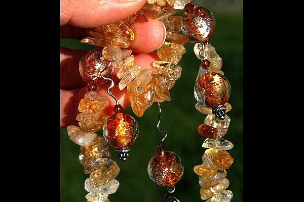 Chunky Citrine Necklace with Golden Phantom Quartz Pendant