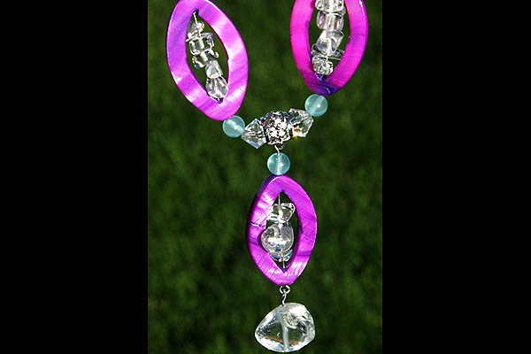 Bright Purple Mother of Pearl with Natural Larimar and Rock Quartz Necklace