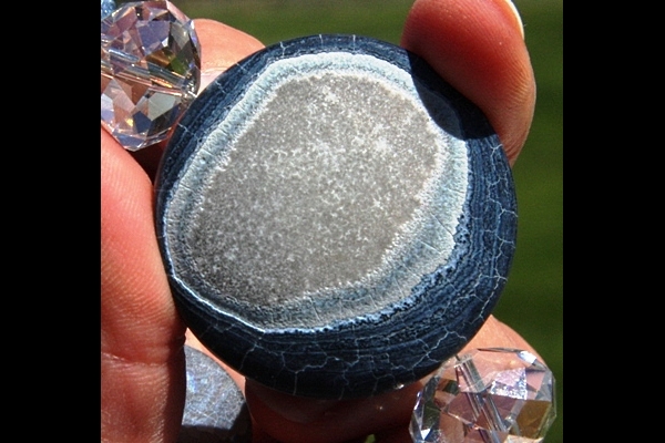 Frosted Blue Agate Gemstone Disc Necklace with Enormous Swarovski Rondelles