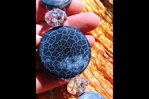 Frosted Blue Agate Gemstone Disc Necklace with Enormous Swarovski Rondelles