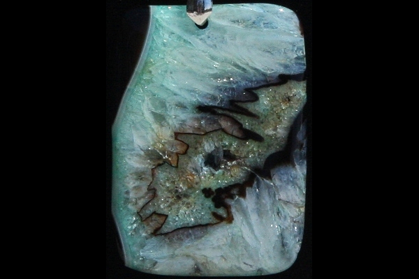 Wild Crystal Slice with Black Lava and Aquamarine Gemstone Necklace