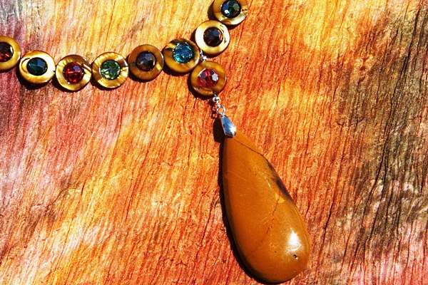 Golden Jasper and Mother of Pearl with Colorful Swarovski Jewel Necklace